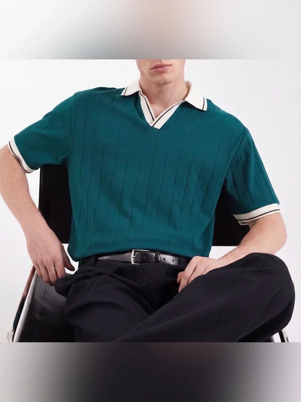 ASOS Teal Polo Short Sleeve Sweater with White Contrast Trim - Size M